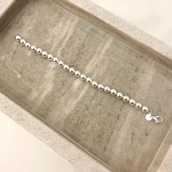 925 Sterling Silver Bead Bracelet 8 mm Ball Bracelet Large Round Bracelet - Picture 3 of 5